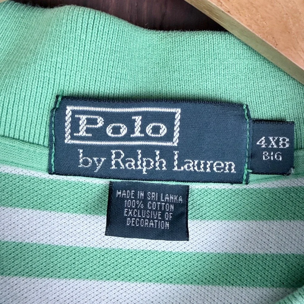 Polo Ralph Lauren Green White Striped Short Sleeve Cotton Polo Shirt Men's 4XB